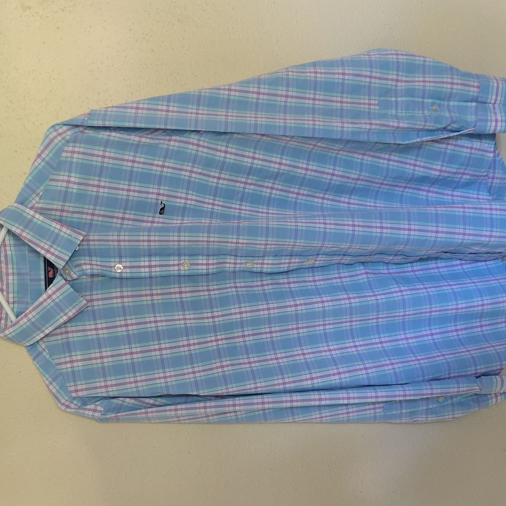Vineyard Vines Light Blue and Pink Plaid Shirt